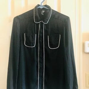 Black chiffon sheer button down